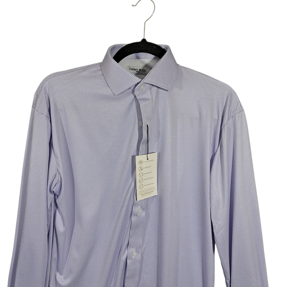 Collars & Co Quattro Flex Dress Shirt Long Sleeve Men Small Lavender Houndstooth - Picture 4 of 16